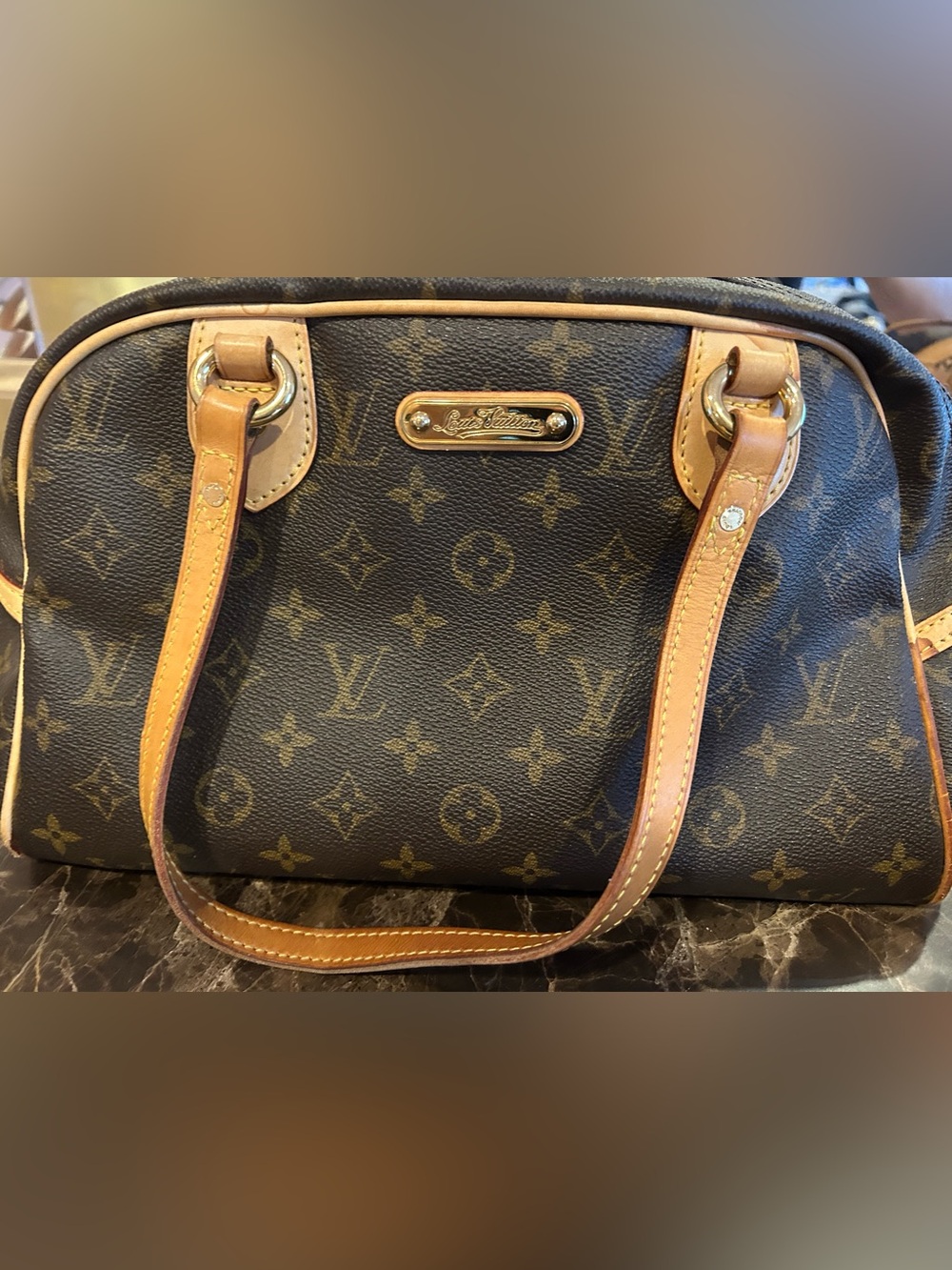 Louis Vuitton Monogram Canvas Shoulder Bag in Brown and Tan